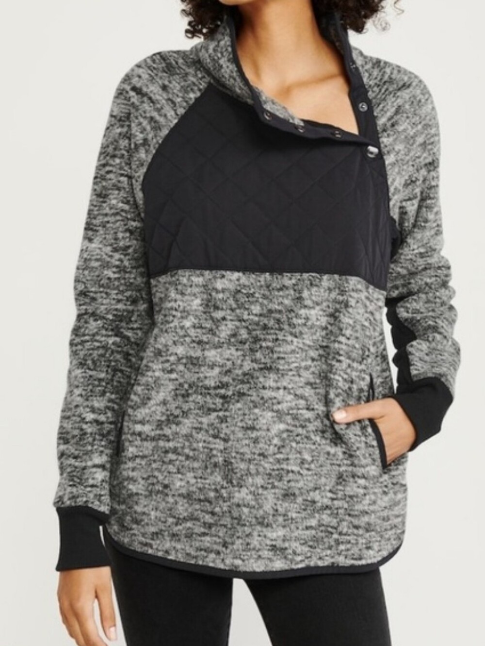 Abercrombie & Fitch Assymetrical Snap Up Fleece Sweatshirt Black Gray Size Large